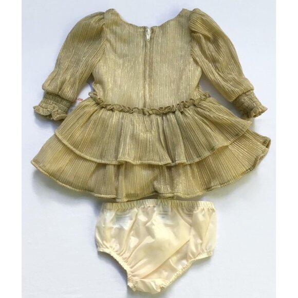 Holiday Outfits Party Dress Baby Girl 3-6 Mos. Gold Sparkly Christmas Pictures - Picture 5 of 12
